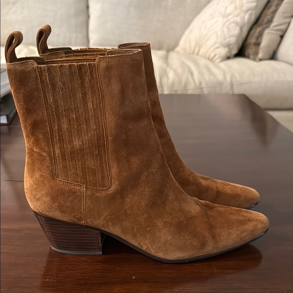 J. Crew Brown Chelsea Ankle Boots with Low Heel and Suede Material